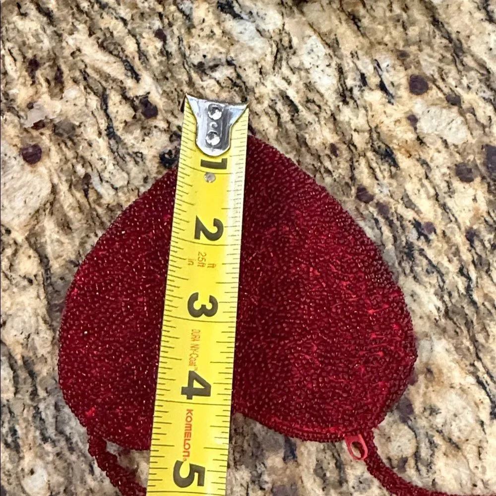 Red Beaded Heart Micro Crossbody Bag Y2K Statement Purse - Picture 6 of 7